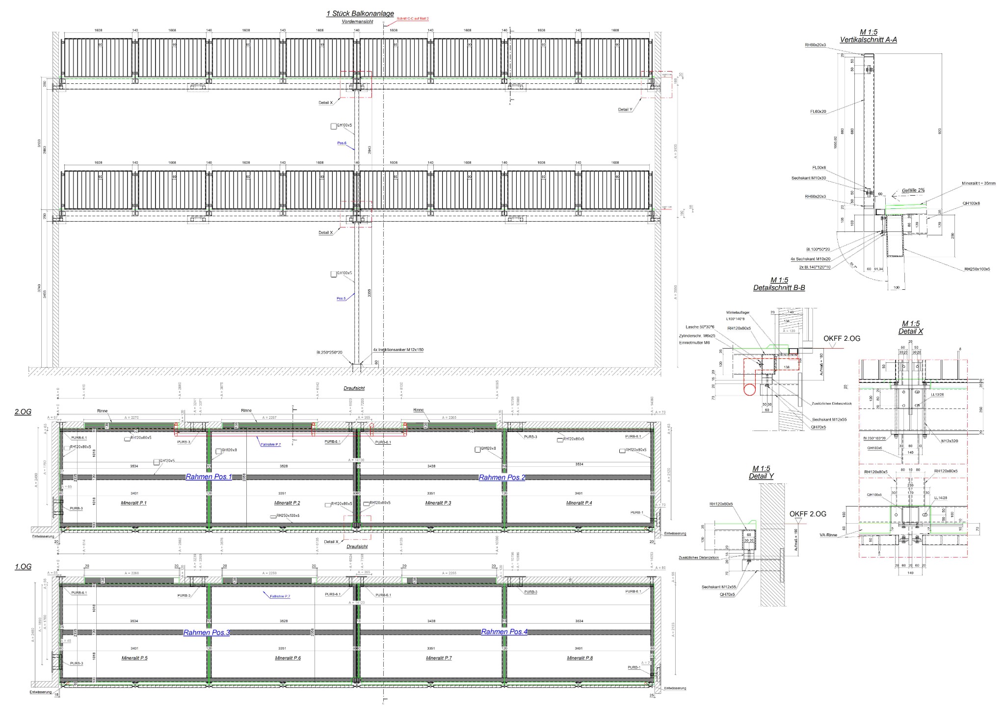 Balkonanlage – Detailplanung (Variante C)